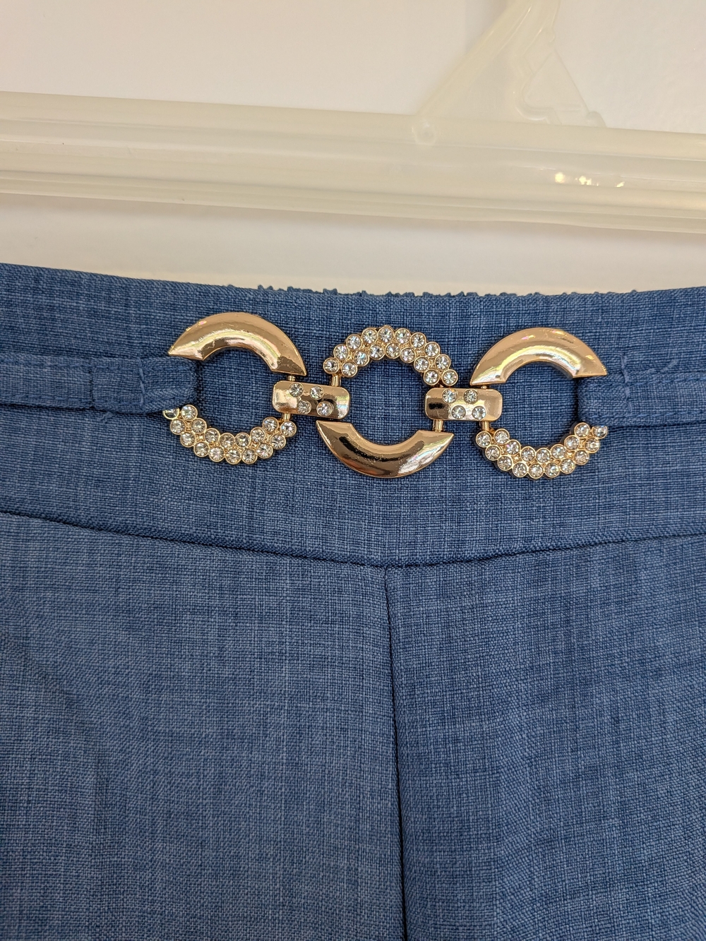 Women’s Blue Wide Leg Palazzo Pants L Fits M Lightweight Gold Rhinestone NWT - Picture 5 of 14